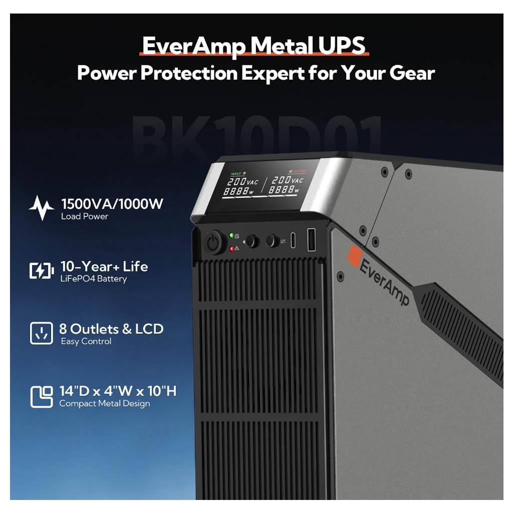 1500VA / 1000W LiFePO4 UPS Battery Backup & Surge Protector