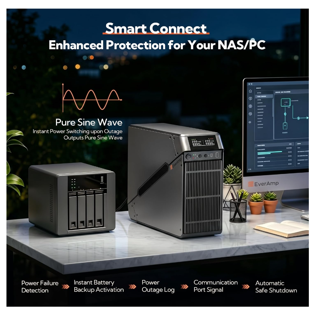 1500VA / 1000W LiFePO4 UPS Battery Backup & Surge Protector