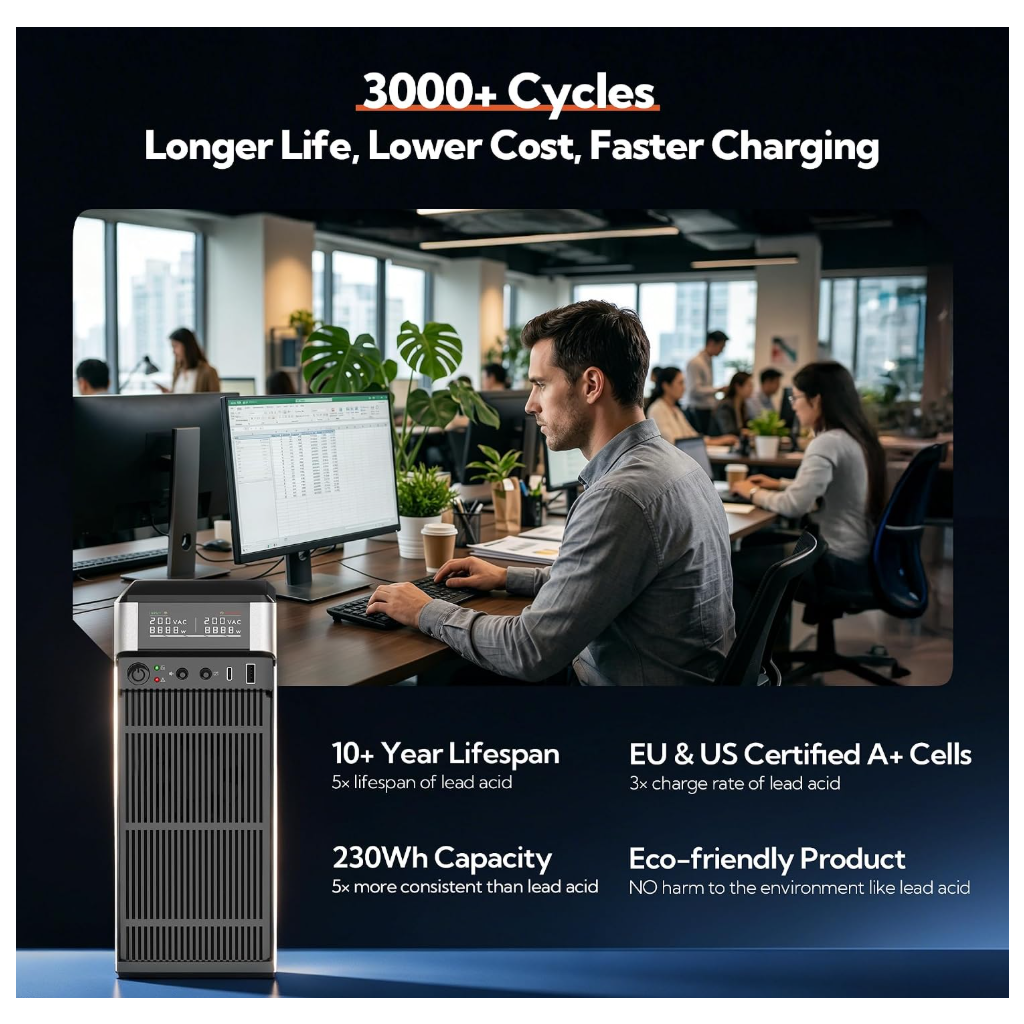 1500VA / 1000W LiFePO4 UPS Battery Backup & Surge Protector