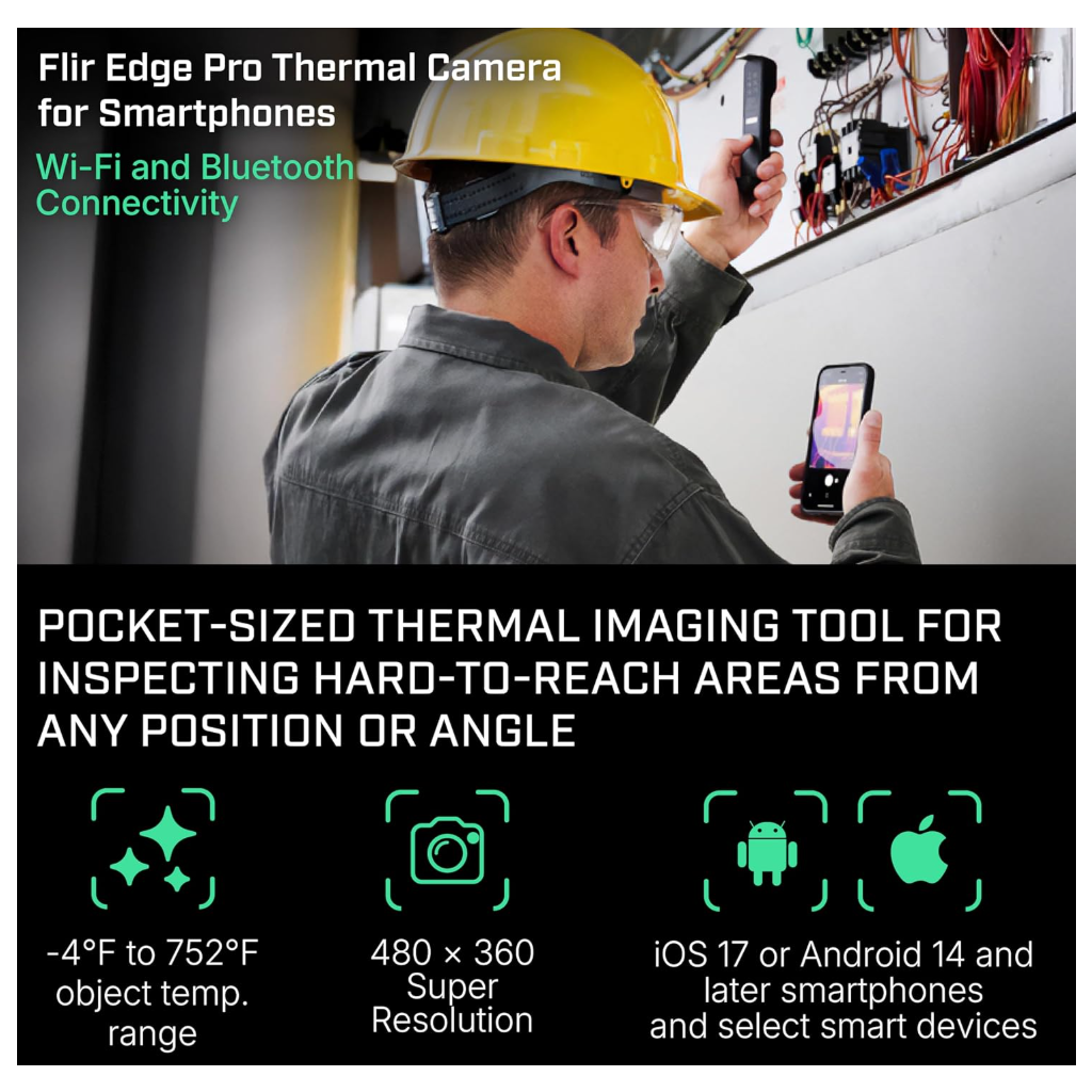 FLIR Edge Pro Wireless Thermal Imaging Camera – 480×360, iOS & Android