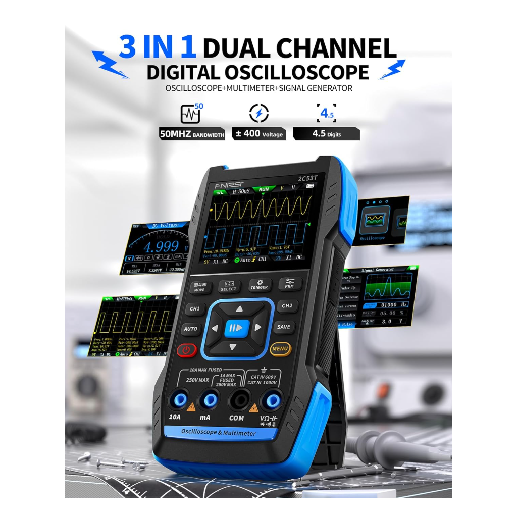 FNIRSI 2C53T 3-in-1 Digital Oscilloscope, Multimeter & Signal Generator