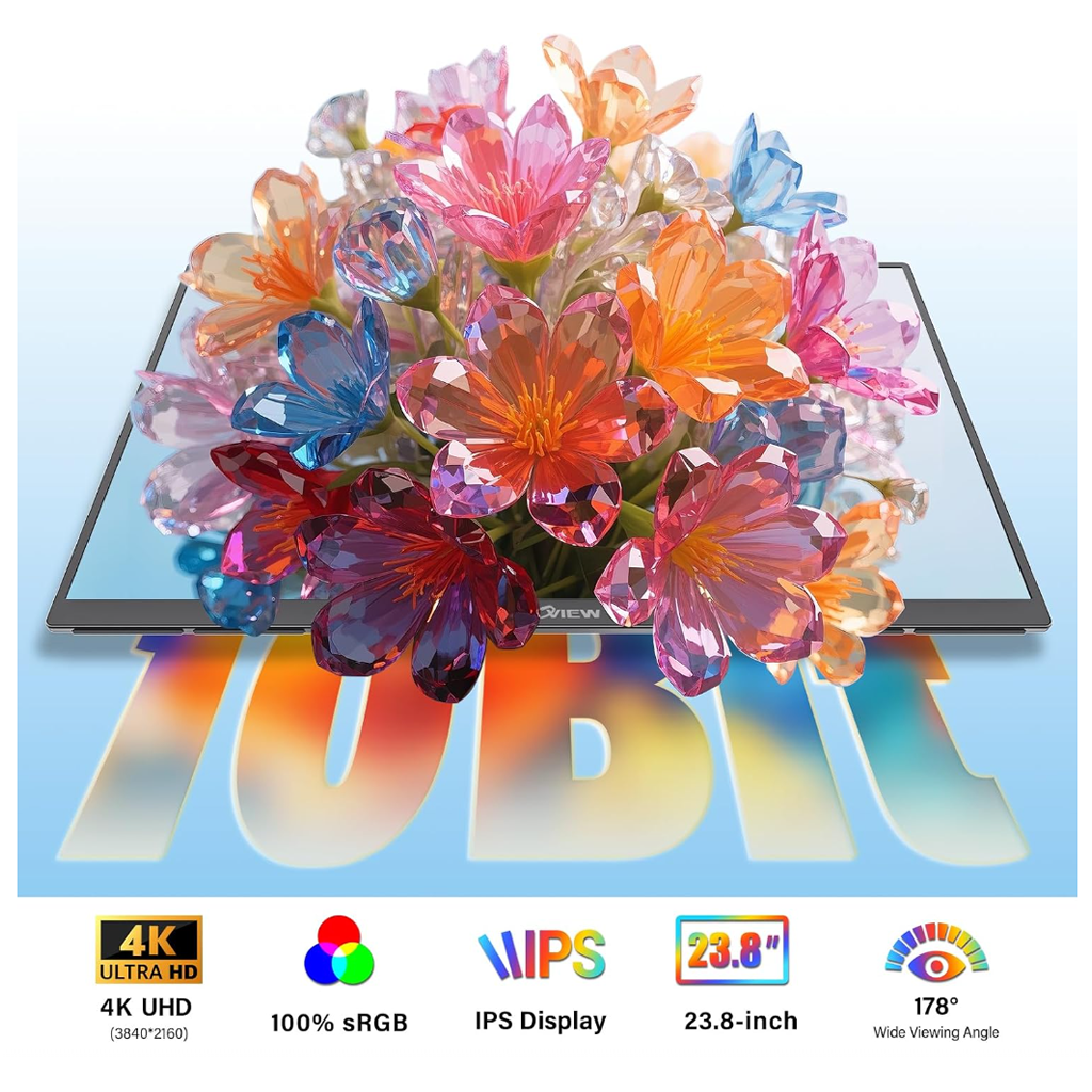 Innoview 23.8″ 4K UHD Portable Monitor – 100% sRGB IPS, USB-C & HDMI