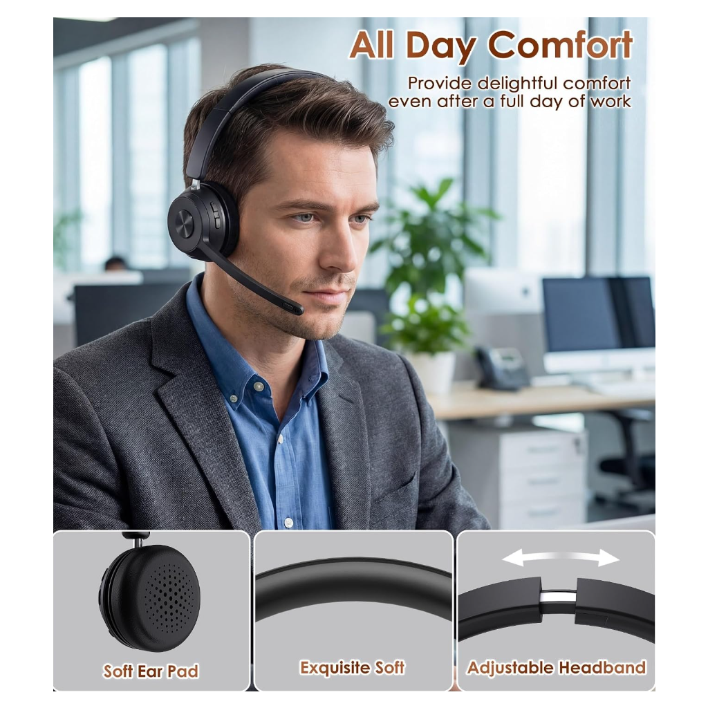 Professional Wireless Bluetooth Headset with Noise-Cancelling Microphone