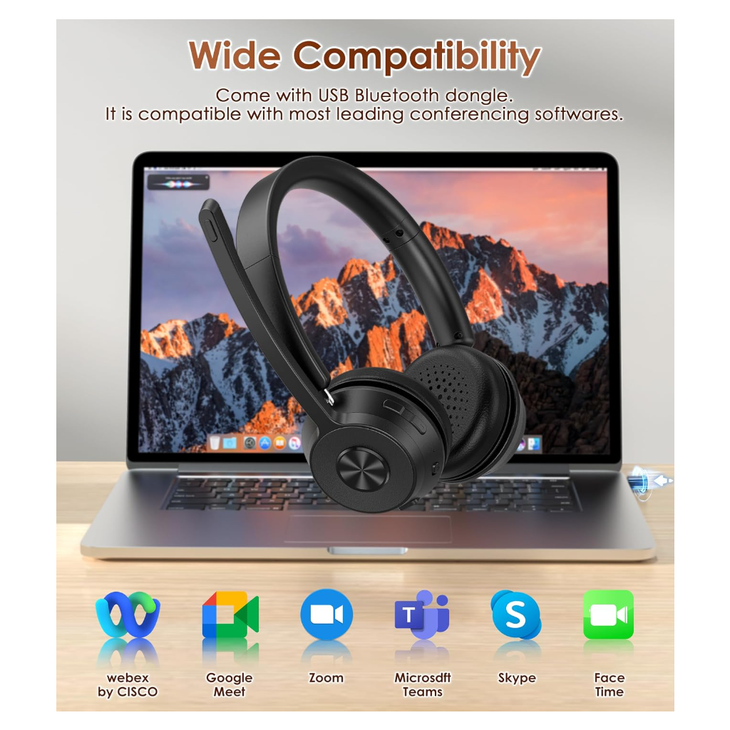 Professional Wireless Bluetooth Headset with Noise-Cancelling Microphone